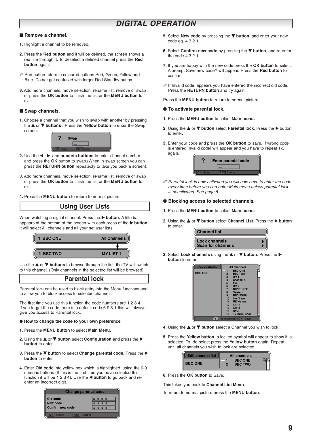 Sanyo CE27LD4-B instruction manual Using User Lists, Parental lock 