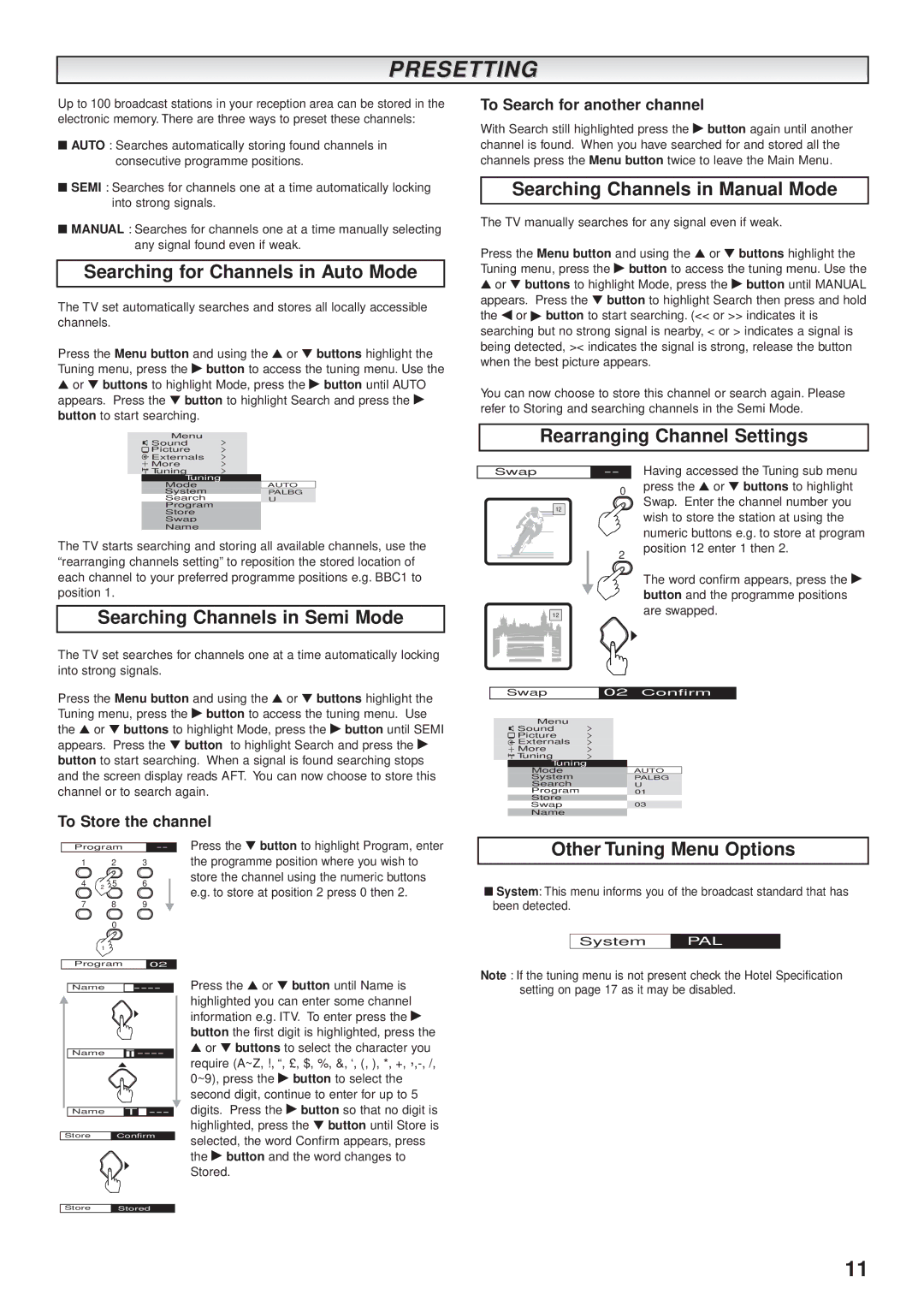 Sanyo CE32WN3-B, CE28WN3-B instruction manual Presetting 