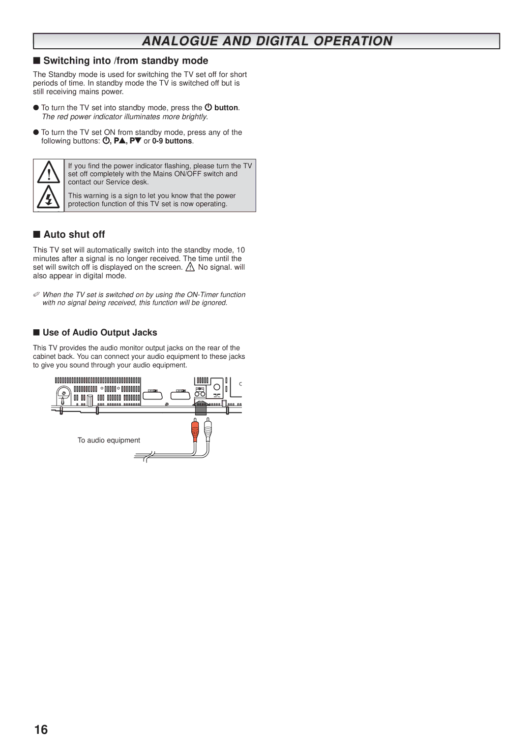 Sanyo CE32DFN2-B instruction manual Analogue and Digital Operation, Switching into /from standby mode, Auto shut off 