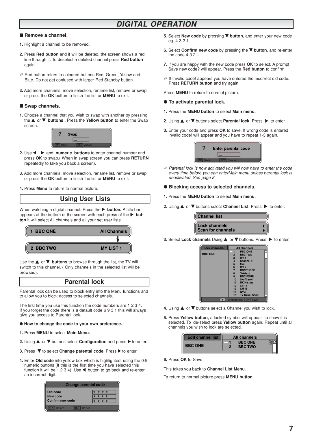 Sanyo CE32DFN2-B instruction manual Using User Lists, Parental lock 