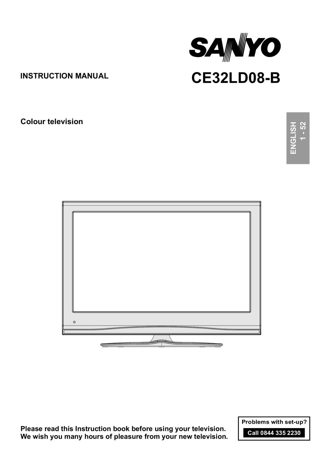 Sanyo ce32ld08-b instruction manual CE32LD08-B, Colour television 