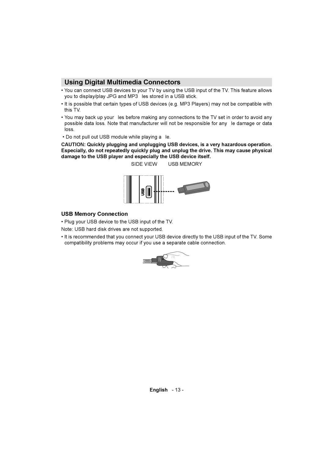 Sanyo ce32ld08-b instruction manual Using Digital Multimedia Connectors, USB Memory Connection 