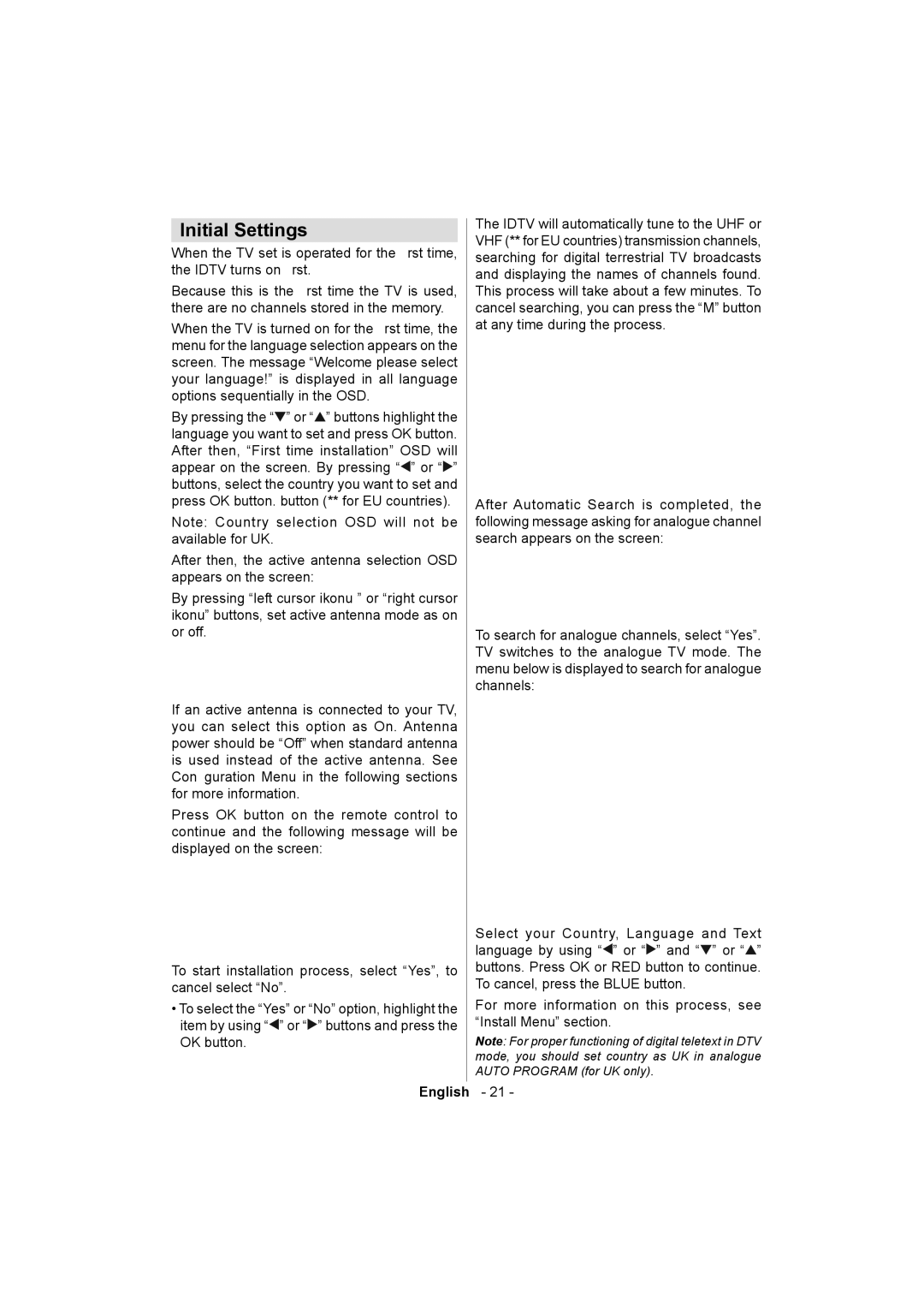 Sanyo ce32ld08-b instruction manual Initial Settings 