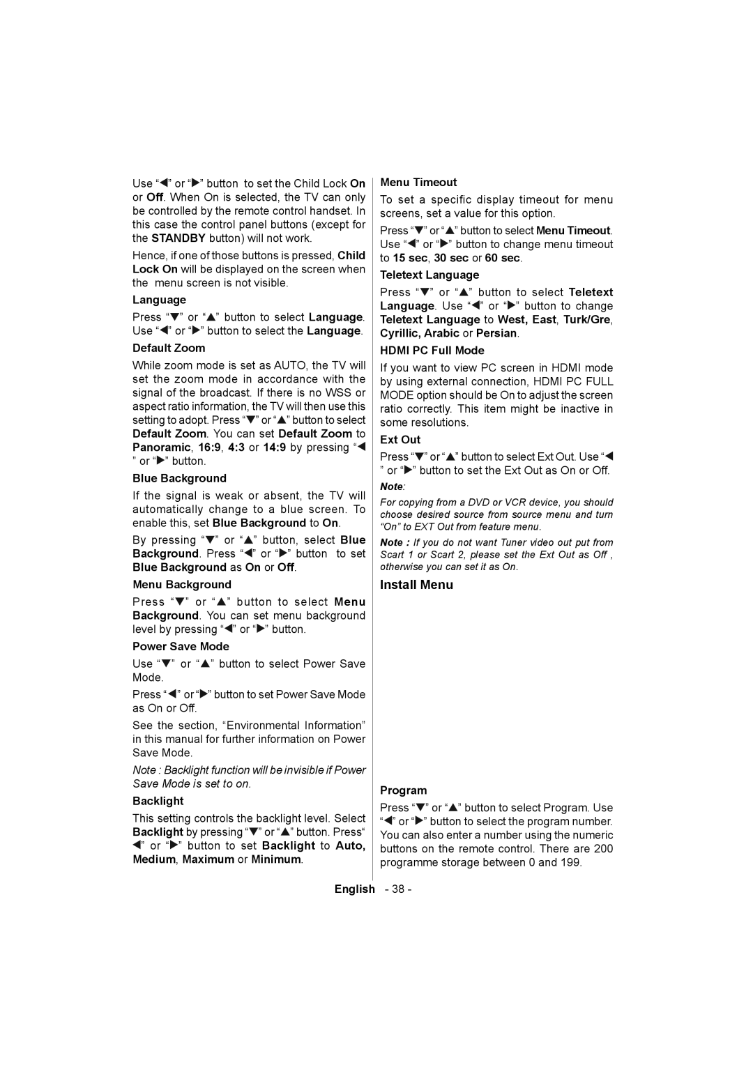 Sanyo ce32ld08-b instruction manual Install Menu 