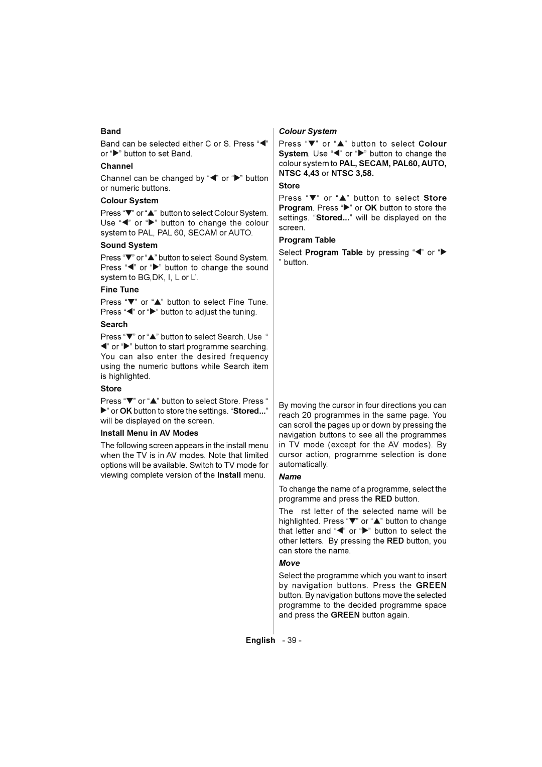 Sanyo ce32ld08-b instruction manual Colour System, Name, Move 