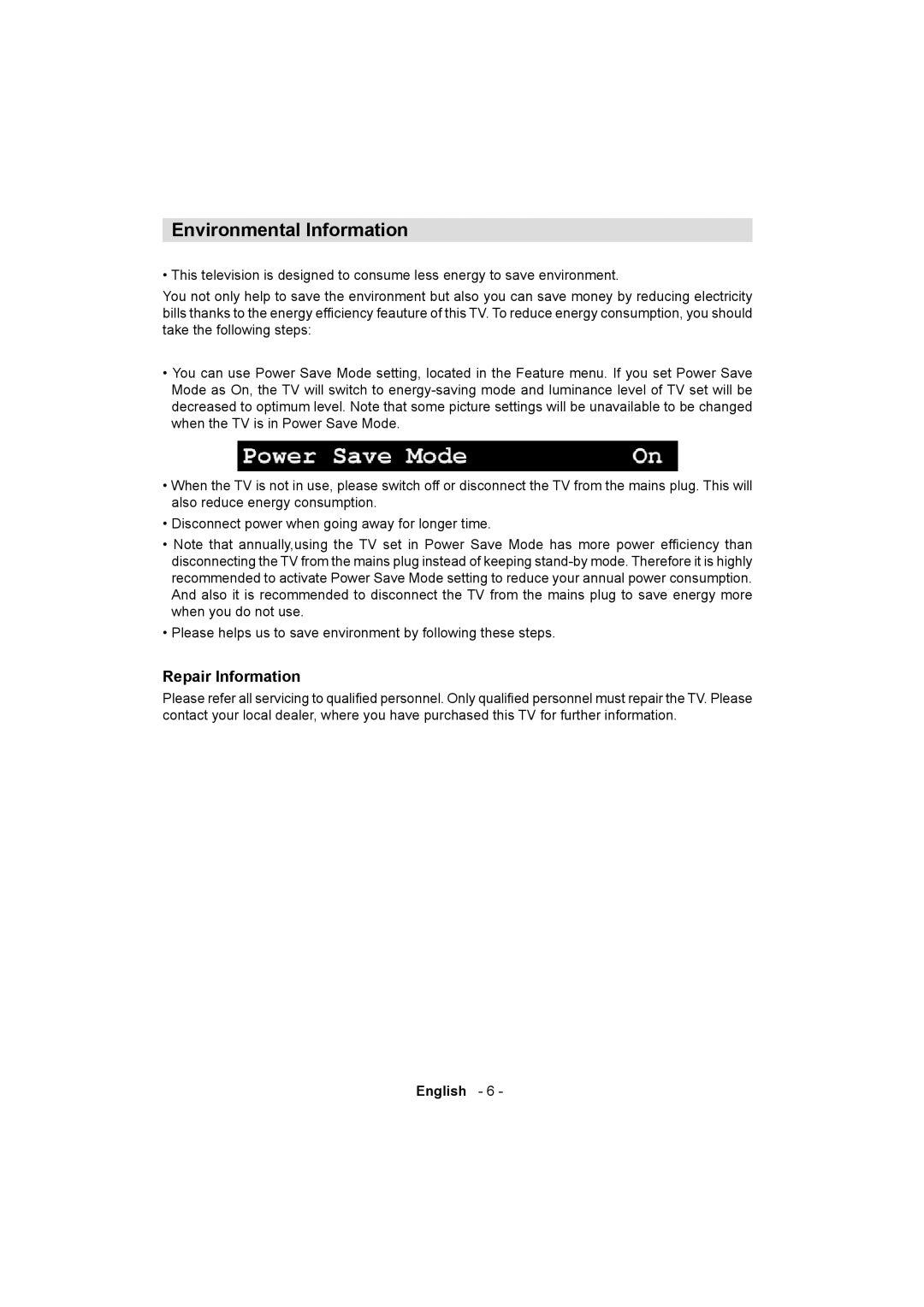 Sanyo ce32ld08-b instruction manual Environmental Information, Repair Information 