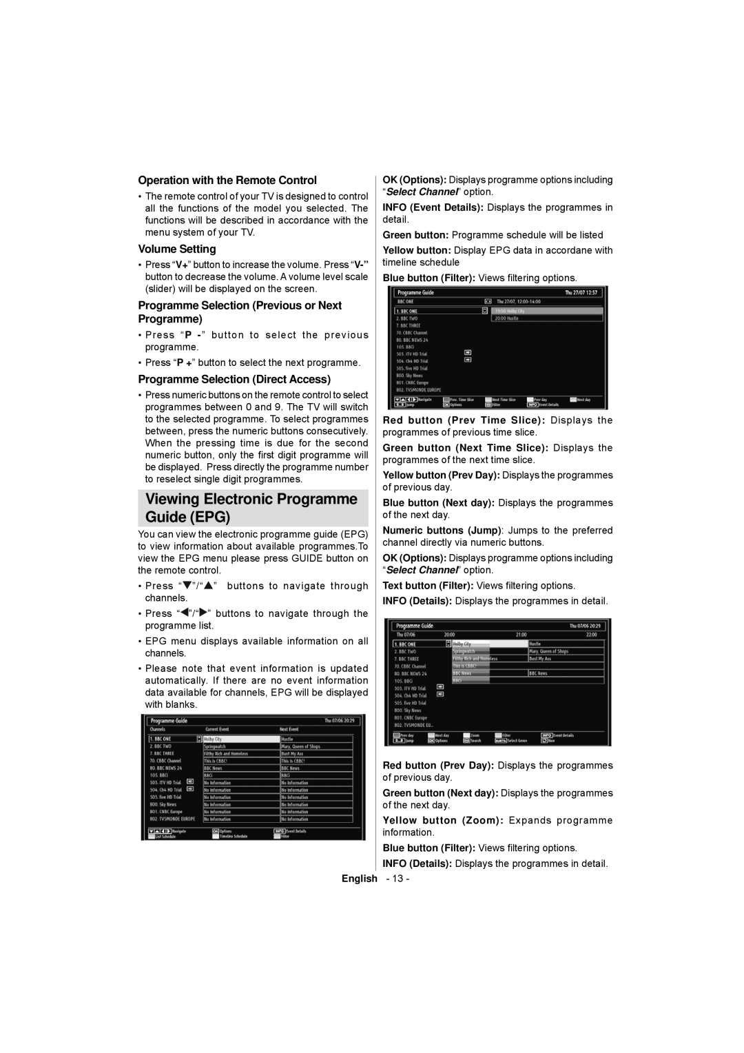 Sanyo CE32LD17E-B Viewing Electronic Programme Guide EPG, Operation with the Remote Control, Volume Setting 