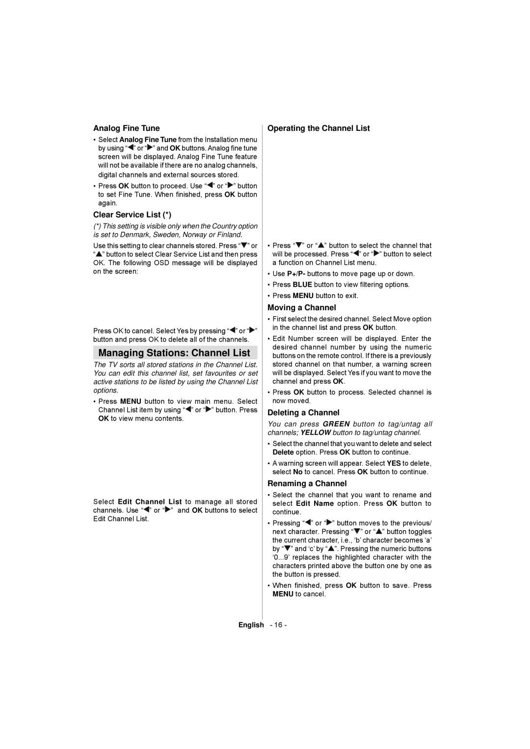 Sanyo CE32LD17E-B instruction manual Managing Stations Channel List 