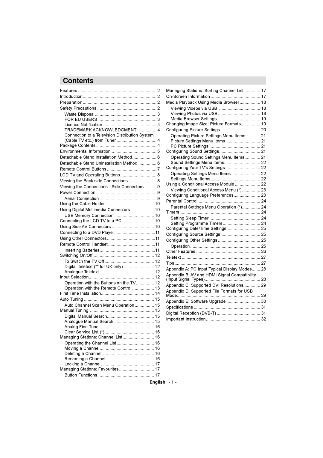 Sanyo CE32LD17E-B instruction manual Contents 