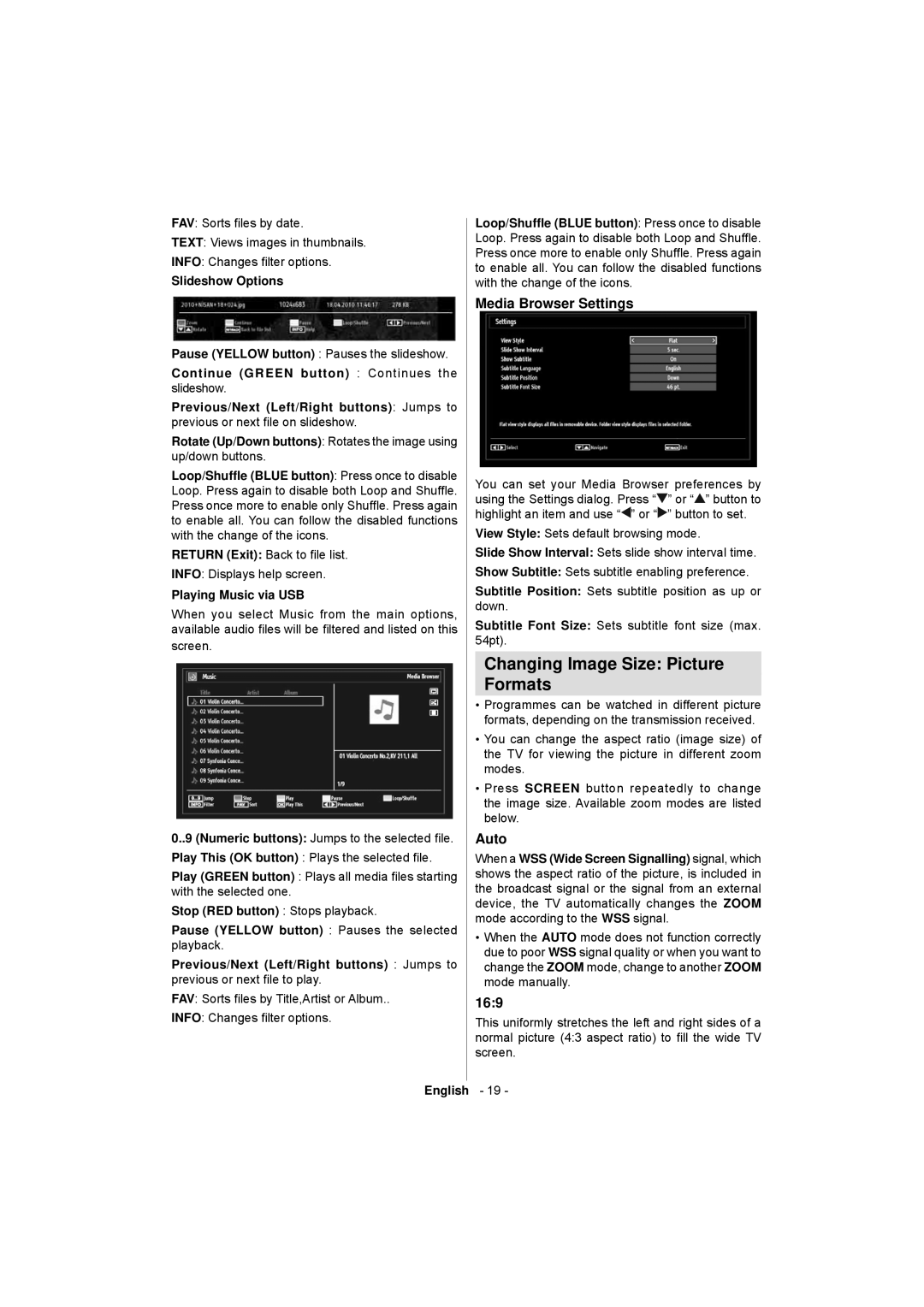 Sanyo CE32LD17E-B instruction manual Changing Image Size Picture Formats, Media Browser Settings, Auto, 169 