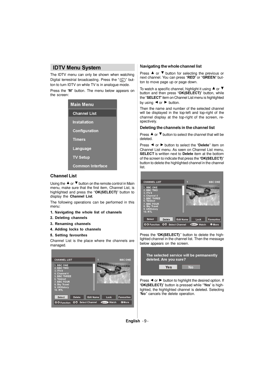 Sanyo CE42FD81-B instruction manual Idtv Menu System, Channel List, Navigating the whole channel list 