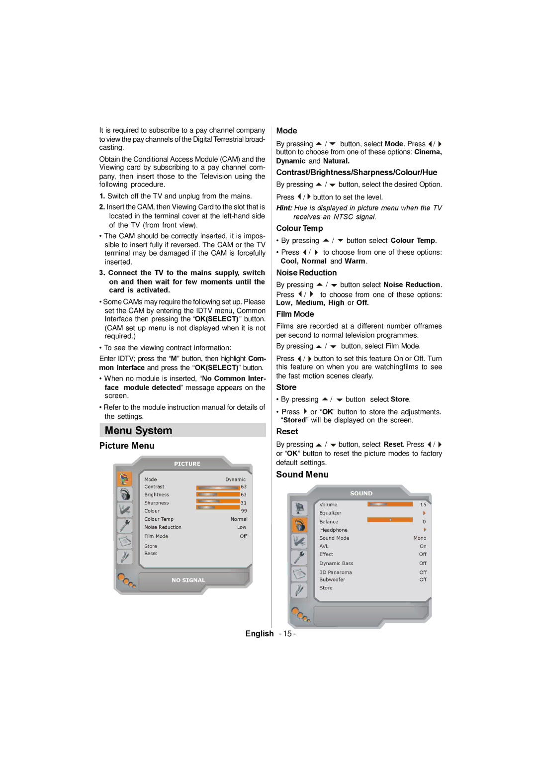 Sanyo CE42FD81-B instruction manual Menu System, Picture Menu, Sound Menu 