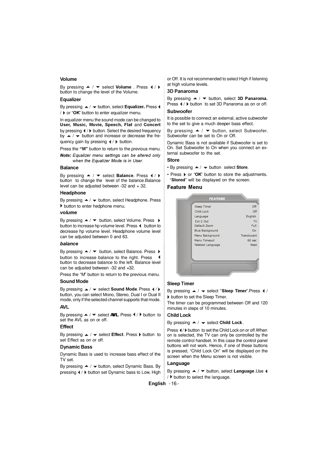 Sanyo CE42FD81-B instruction manual Feature Menu 