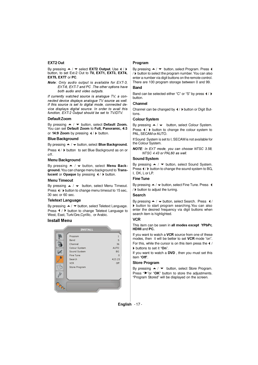 Sanyo CE42FD81-B instruction manual Install Menu 