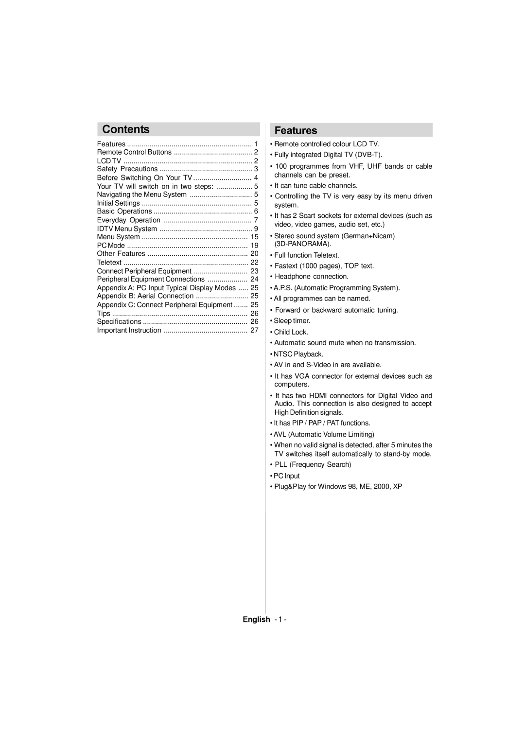 Sanyo CE42FD81-B instruction manual Contents 