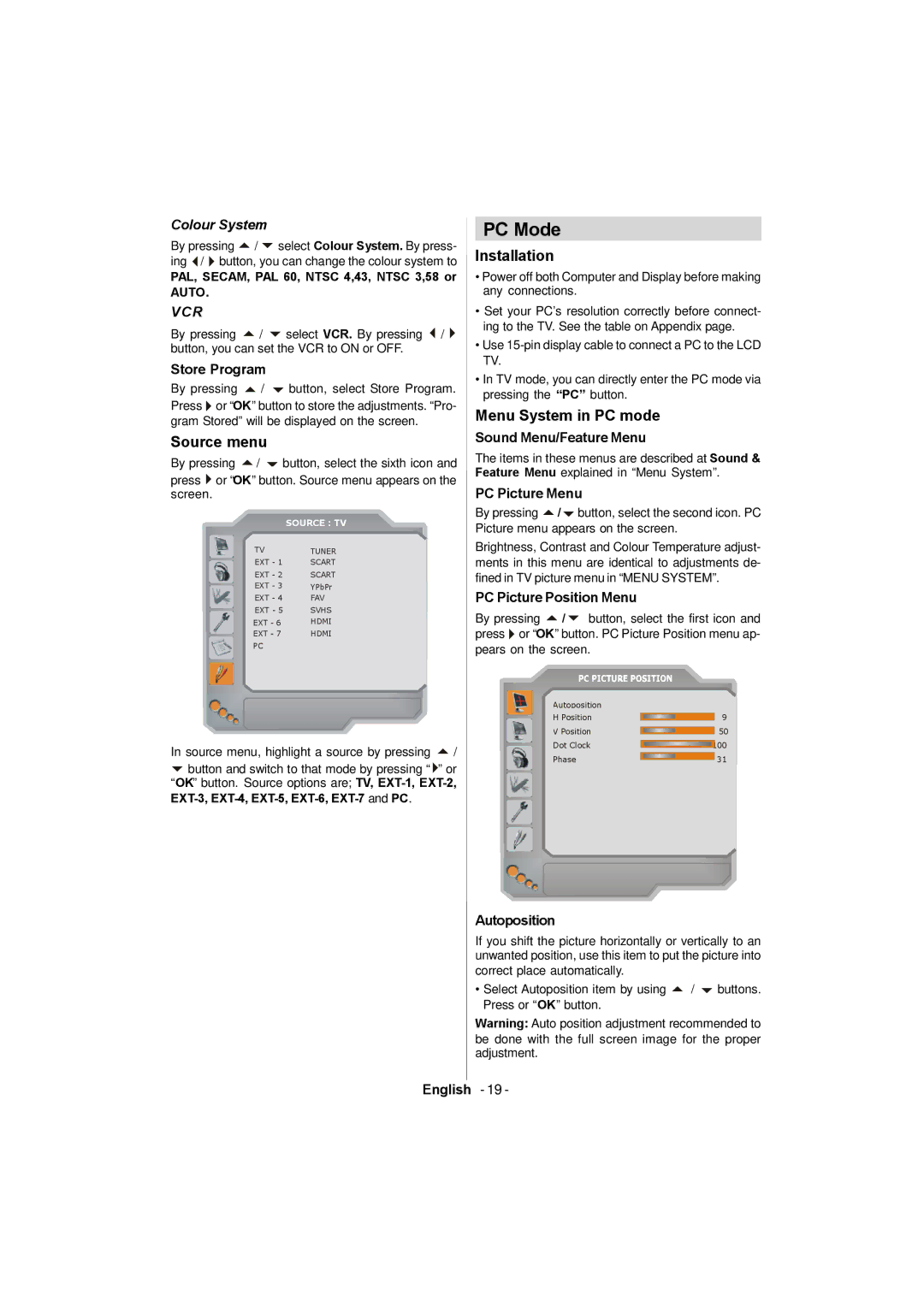 Sanyo CE42FD81-B instruction manual PC Mode, Source menu, Menu System in PC mode 