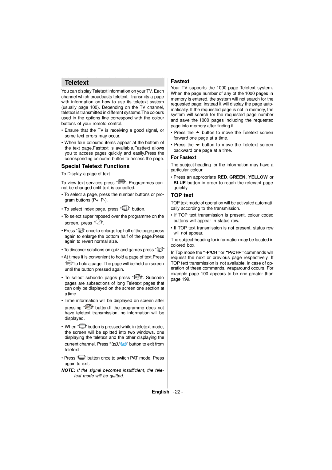 Sanyo CE42FD81-B instruction manual Special Teletext Functions, TOP text, For Fastext 