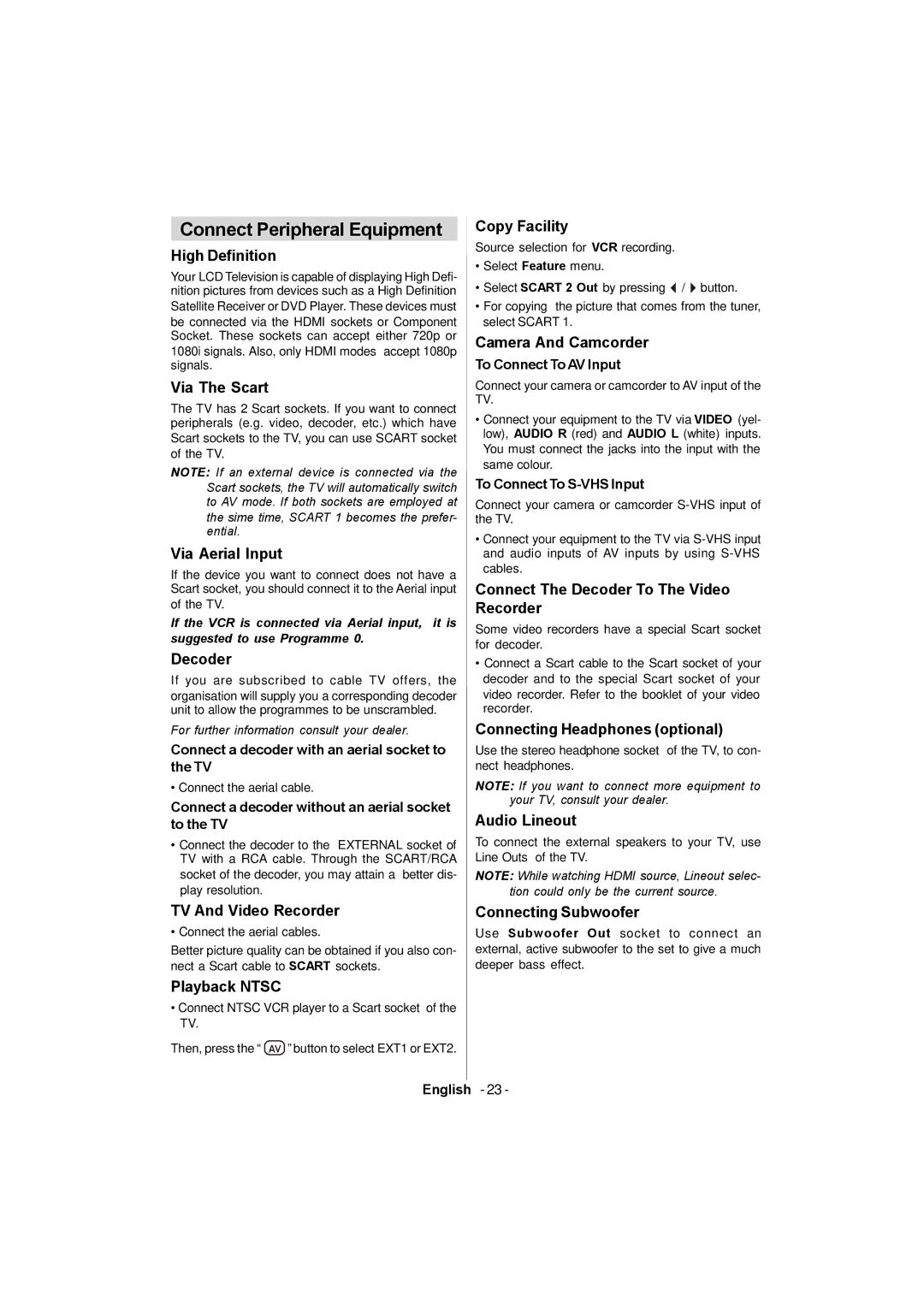 Sanyo CE42FD81-B instruction manual Connect Peripheral Equipment 