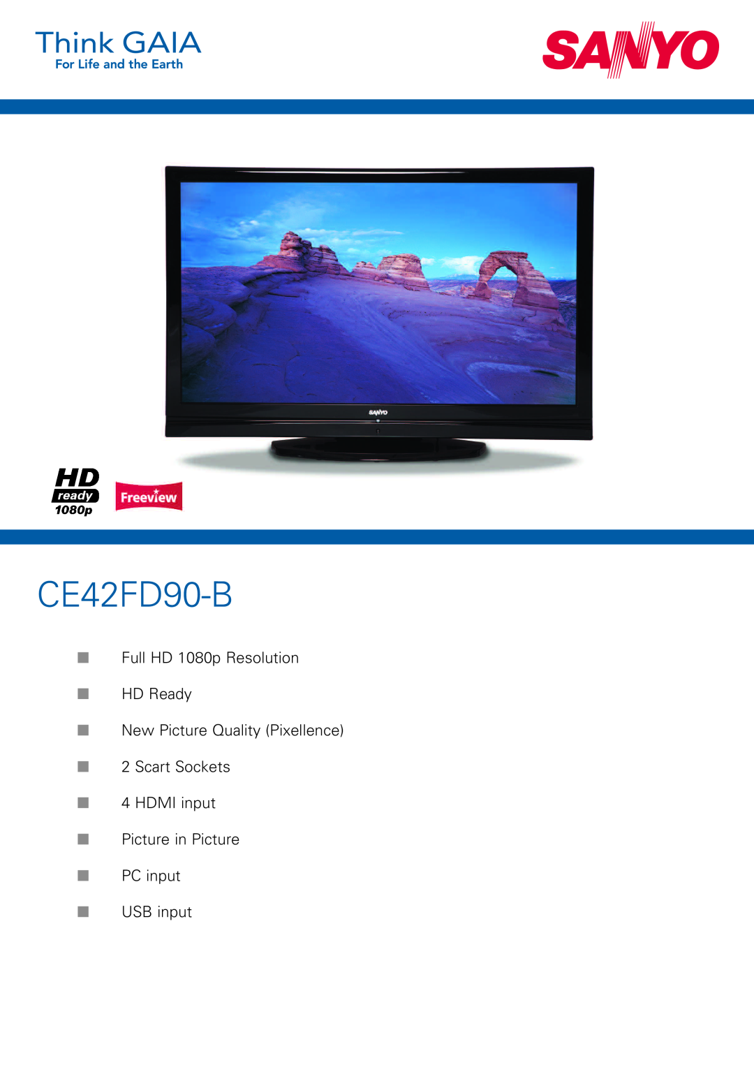 Sanyo CE42FD90-B manual Full HD 1080p Resolution HD Ready New Picture Quality Pixellence 