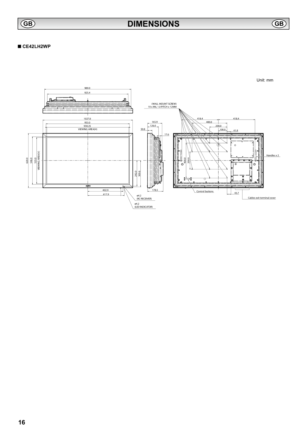 Sanyo CE42LH2WP, CE42LH2DPB instruction manual Dimensions 