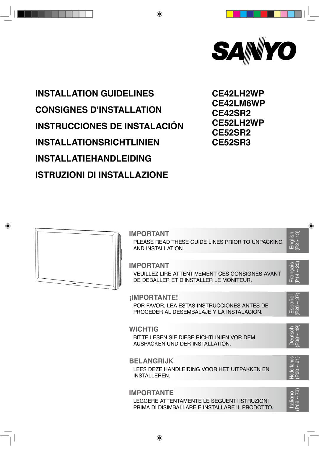 Sanyo CE42LH2DPB, CE42LH2WP instruction manual ¡Importante 