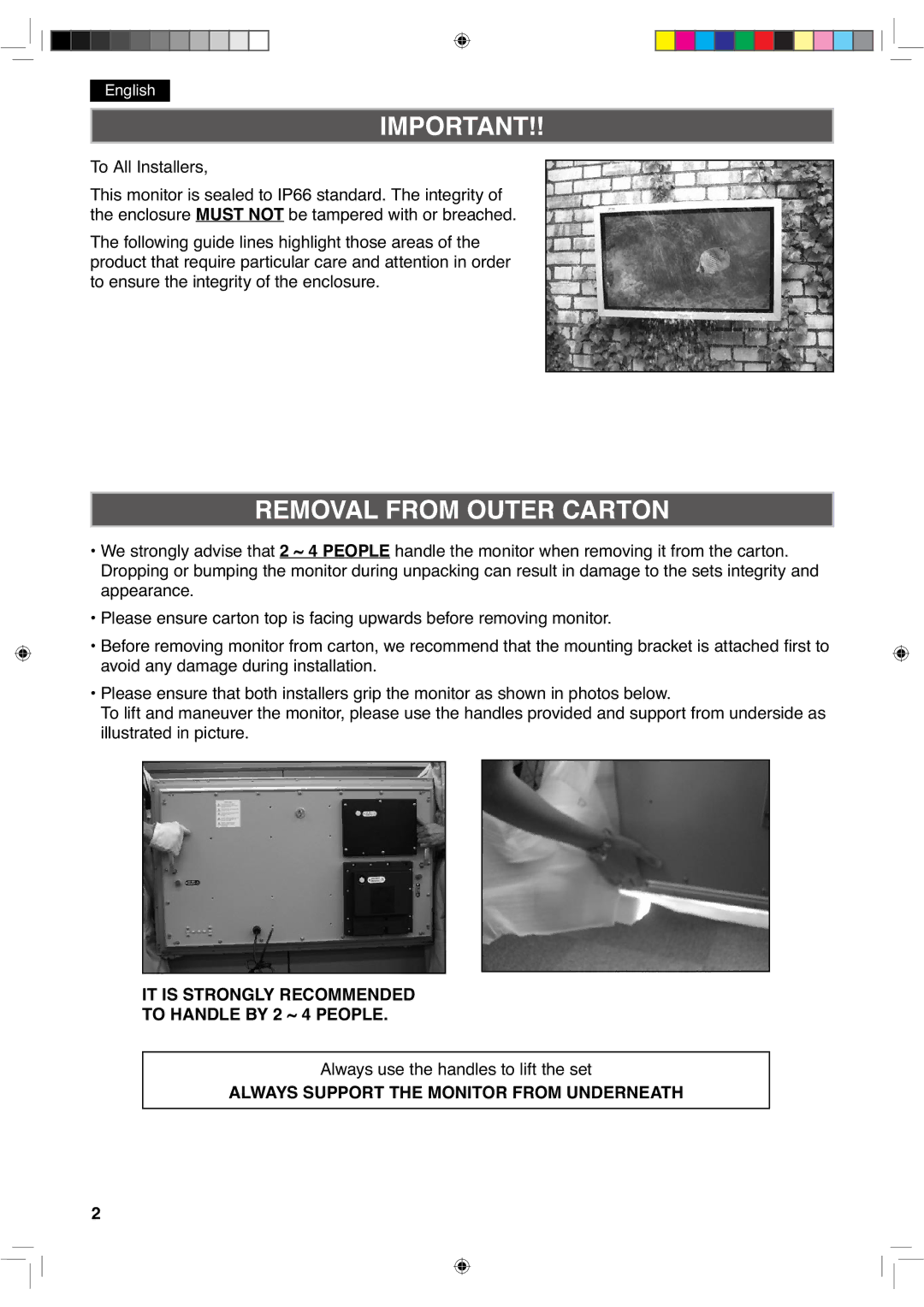 Sanyo CE42LH2WP, CE42LH2DPB instruction manual Removal from Outer Carton, To All Installers 