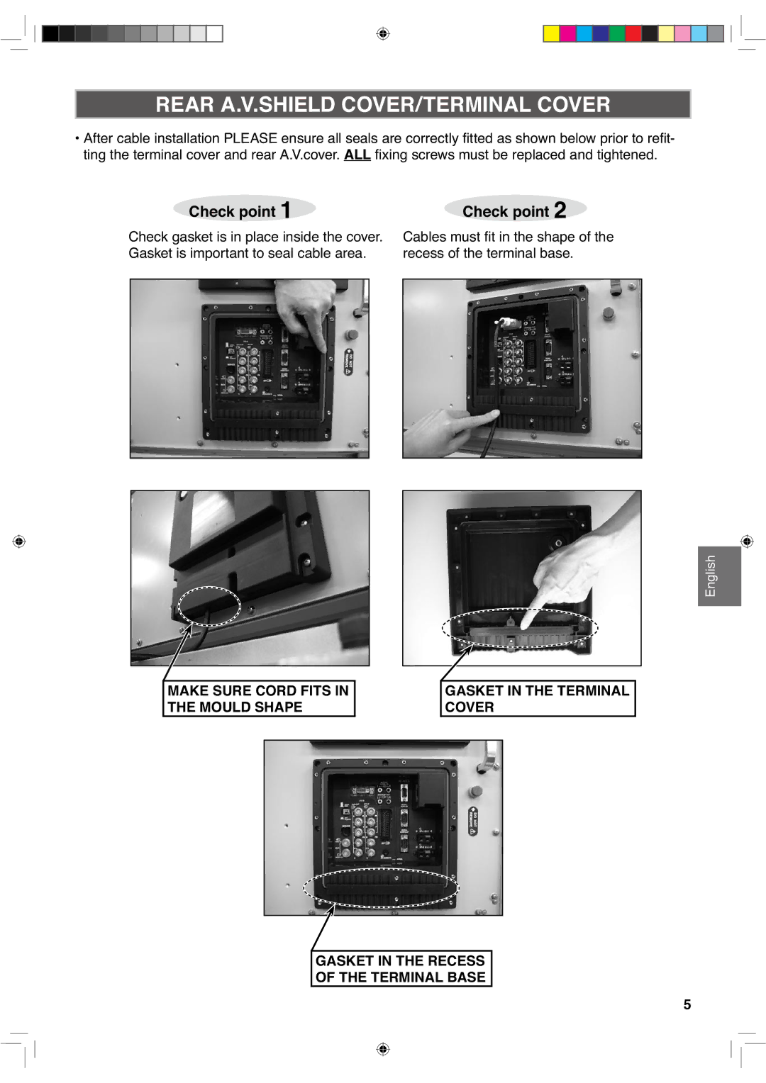 Sanyo CE42LH2DPB, CE42LH2WP instruction manual Rear A.V.SHIELD COVER/TERMINAL Cover, Check point 