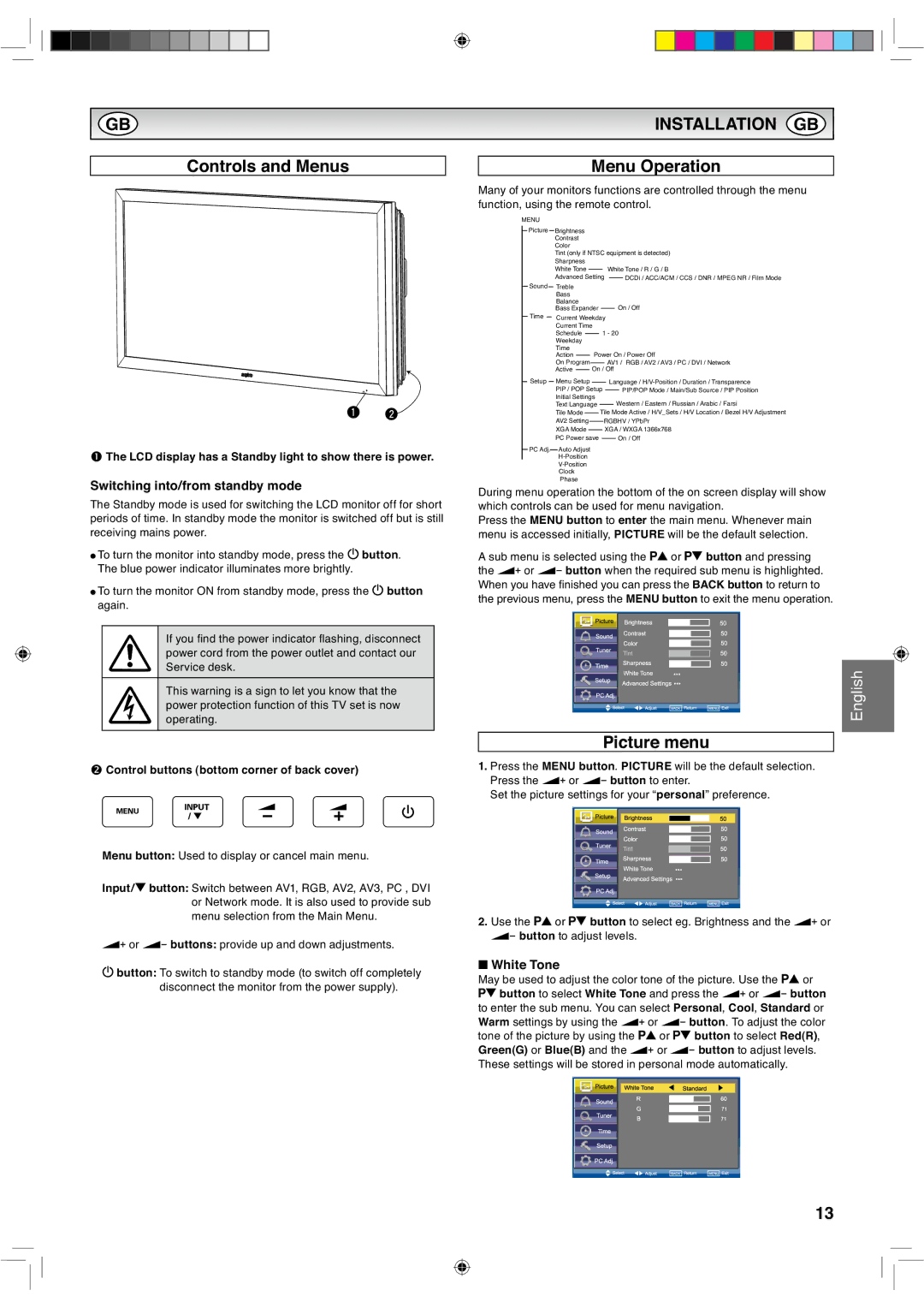 Sanyo CE42LH2DPB, CE42LH2WP instruction manual Controls and Menus, Menu Operation, Picture menu 