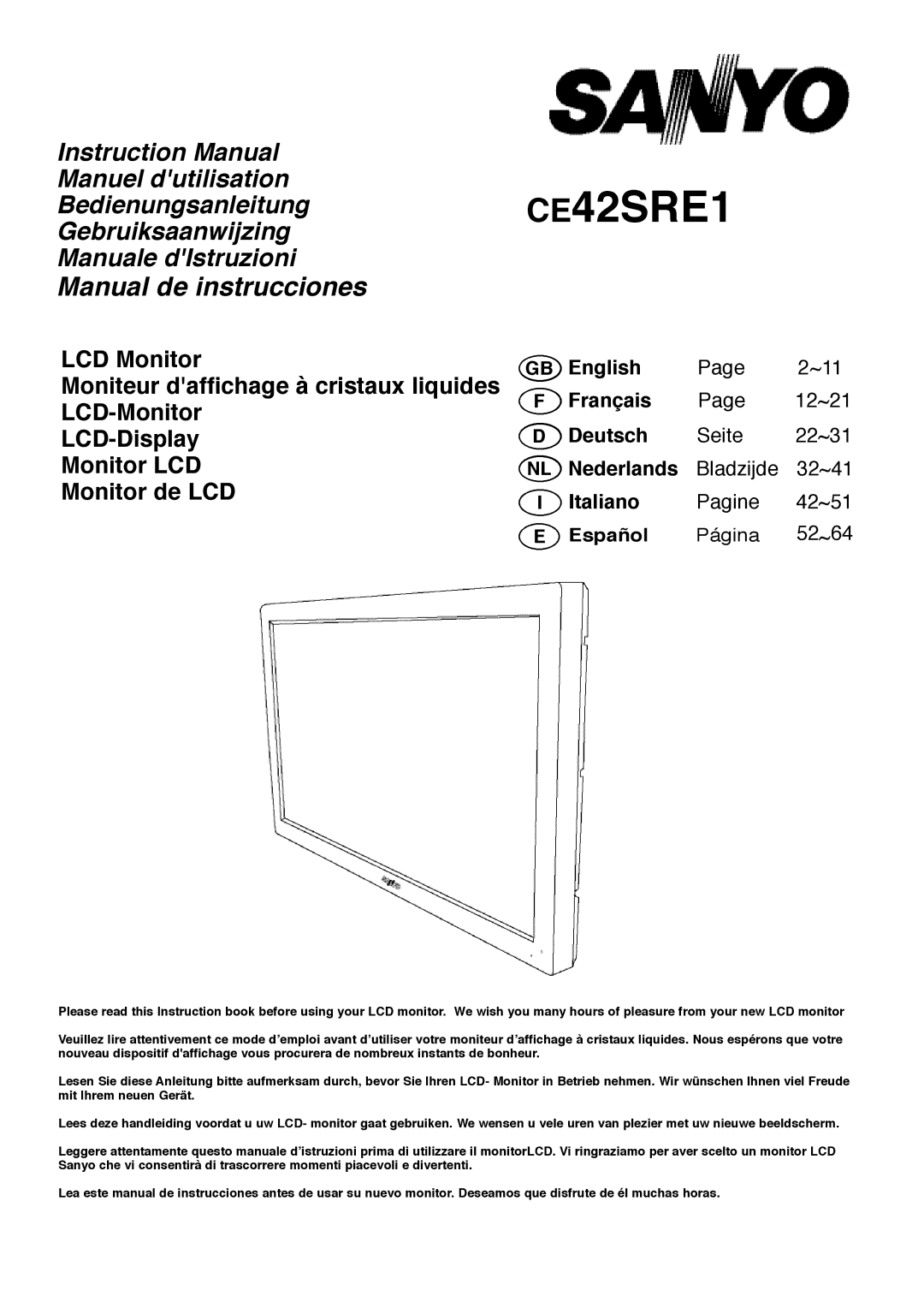 Sanyo CE42SRE1 instruction manual Español 