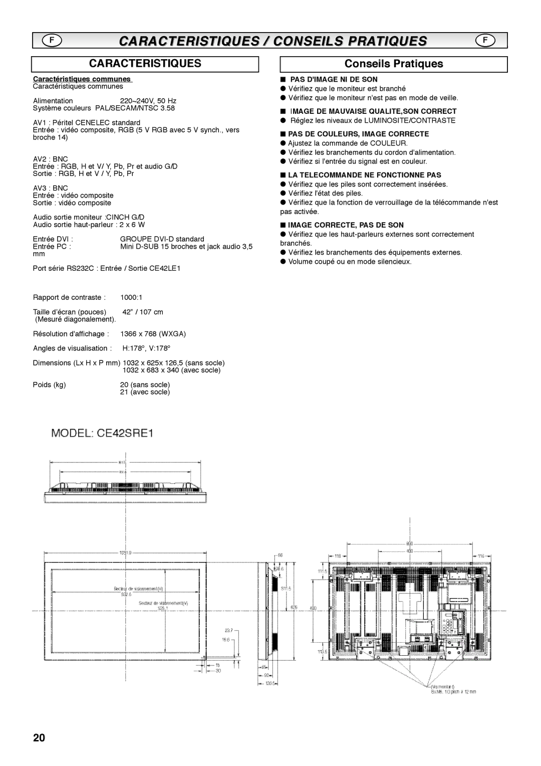 Sanyo CE42SRE1 instruction manual Conseils Pratiques 