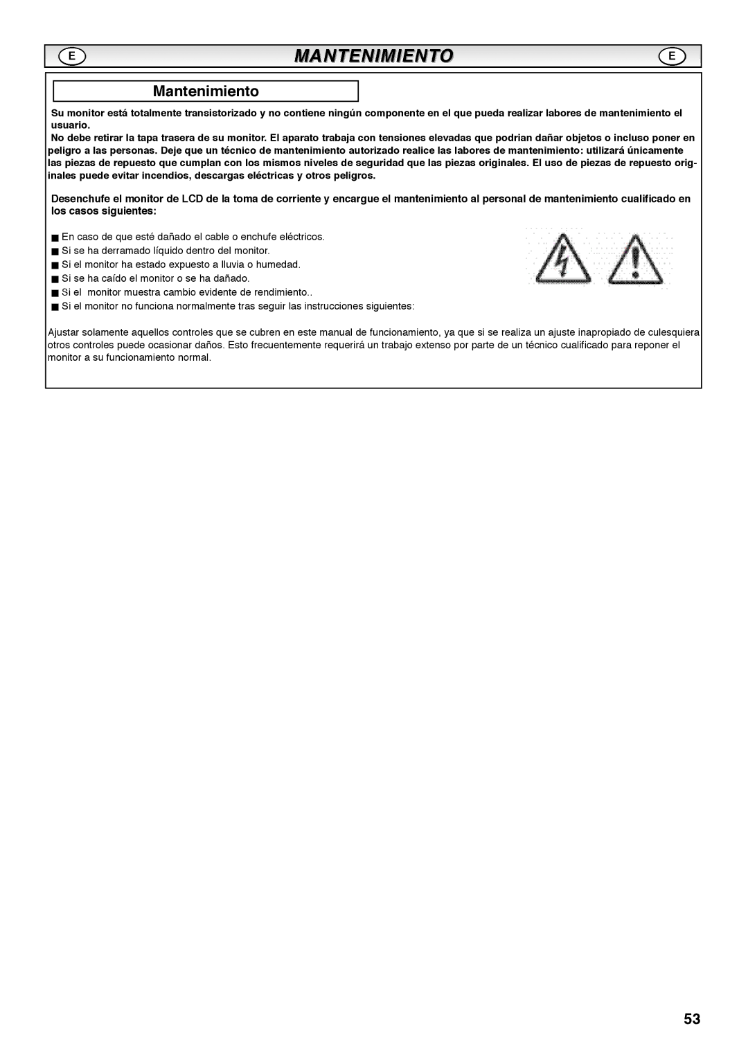 Sanyo CE42SRE1 instruction manual Mantenimiento 