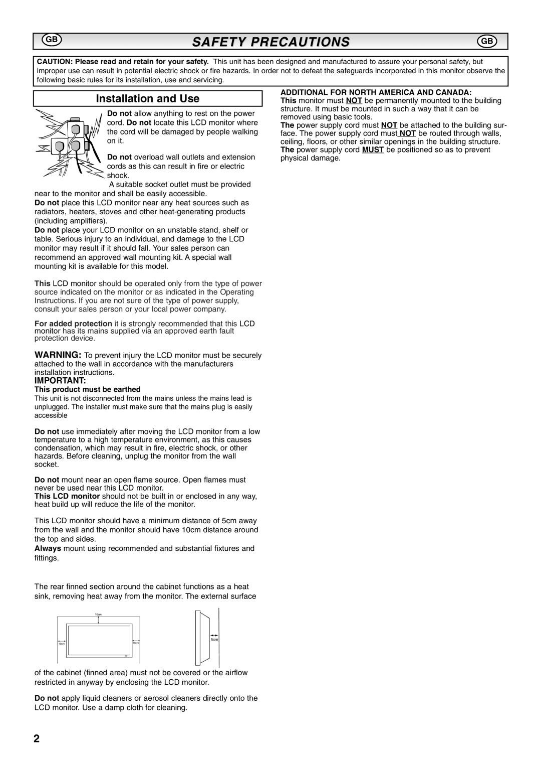 Sanyo CE52LH1R instruction manual Safety Precautions, Installation and Use, This product must be earthed 