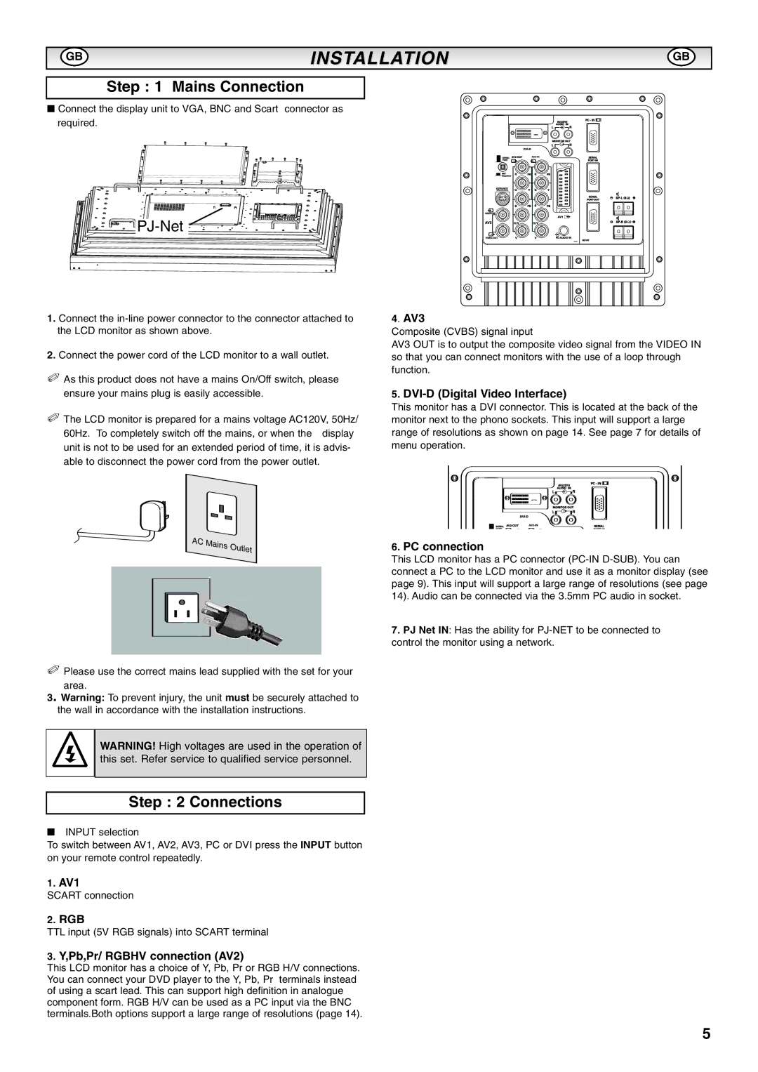 Sanyo CE52LH1R instruction manual Gbinstallation, Mains Connection, Connections 