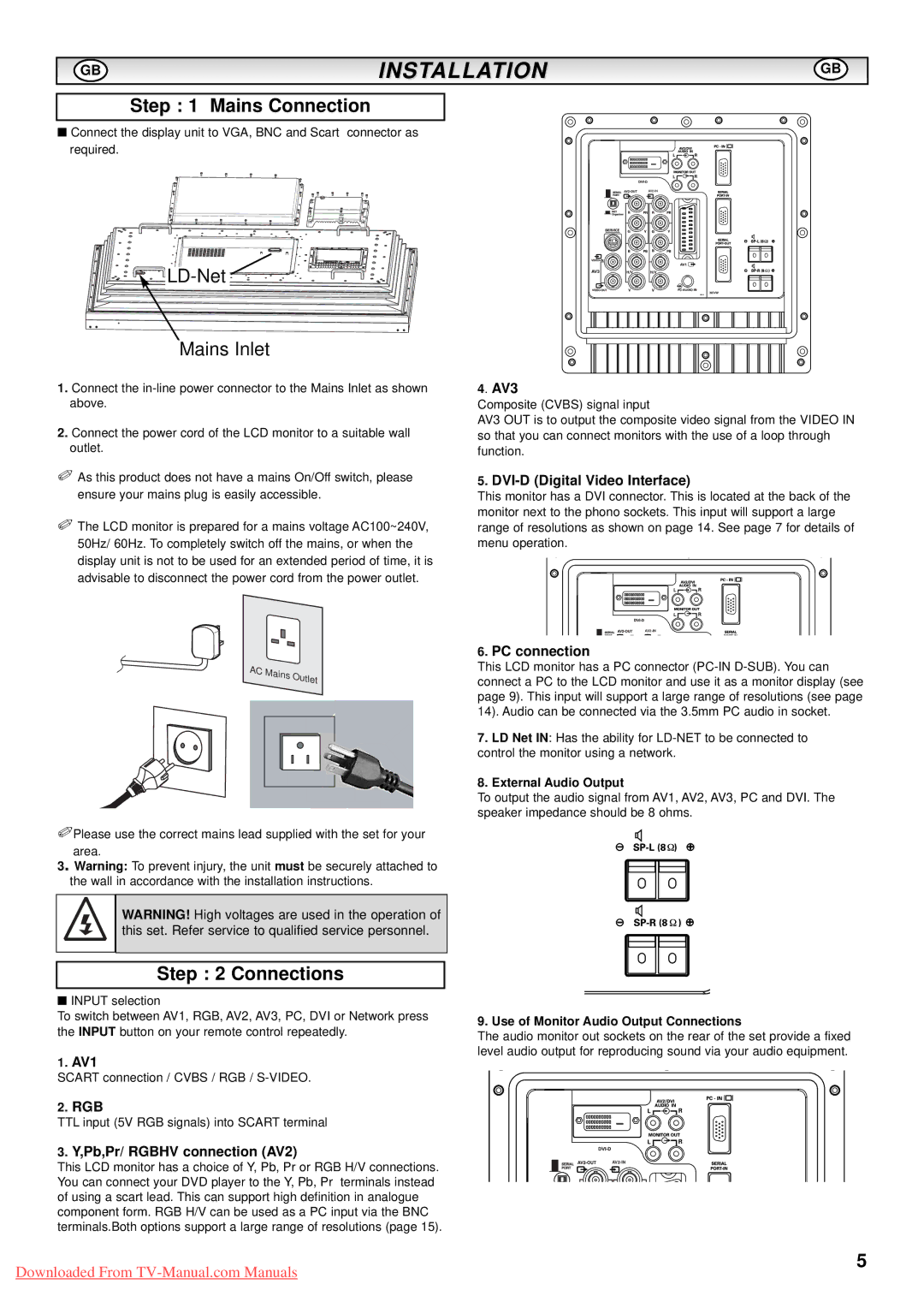 Sanyo CE52LH1WP instruction manual Installation, Mains Connection, Connections 