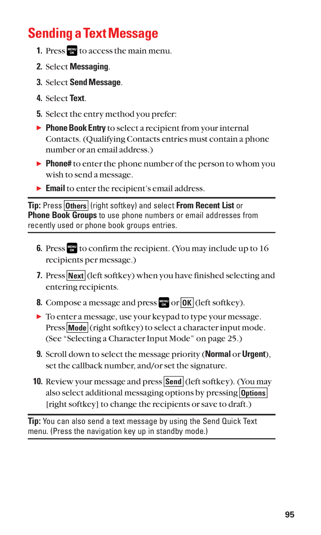 Sanyo Cell Phone manual Sending a Text Message, Select Messaging Select Send Message 