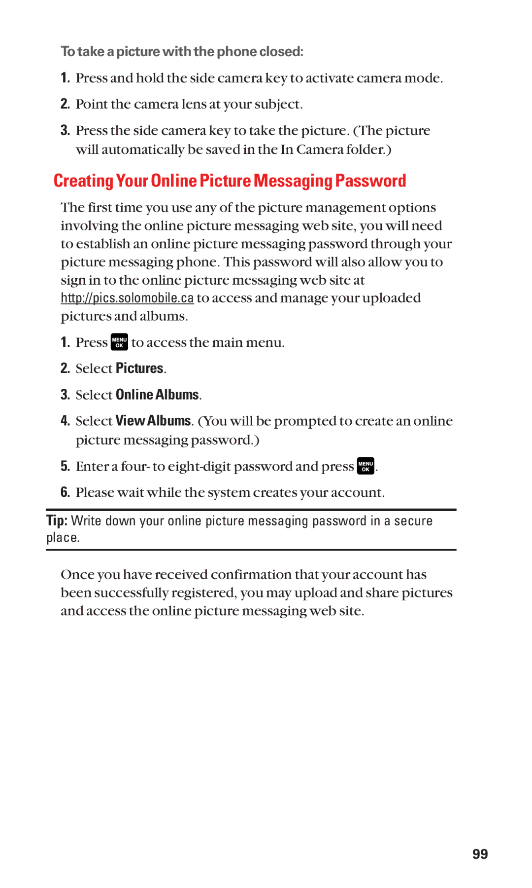 Sanyo Cell Phone manual Creating Your Online Picture Messaging Password, Select Online Albums 