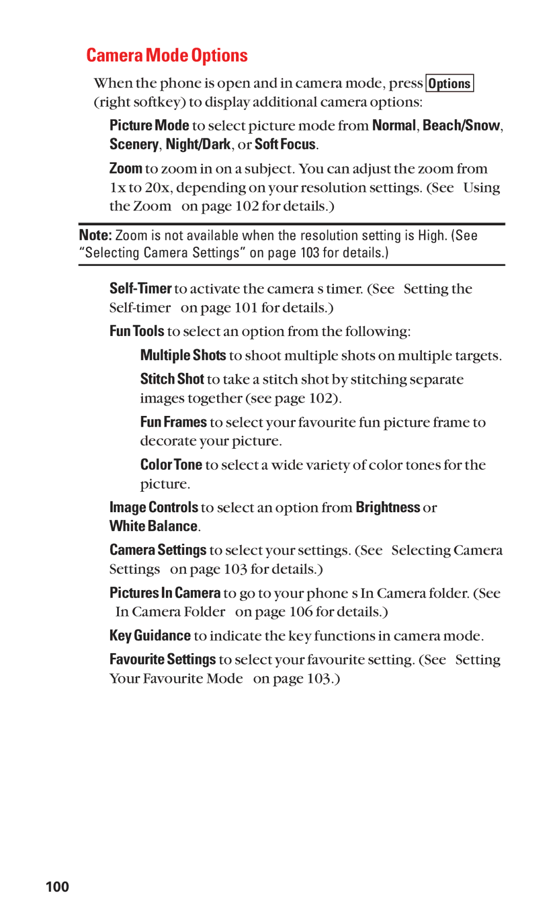 Sanyo Cell Phone manual Camera Mode Options 