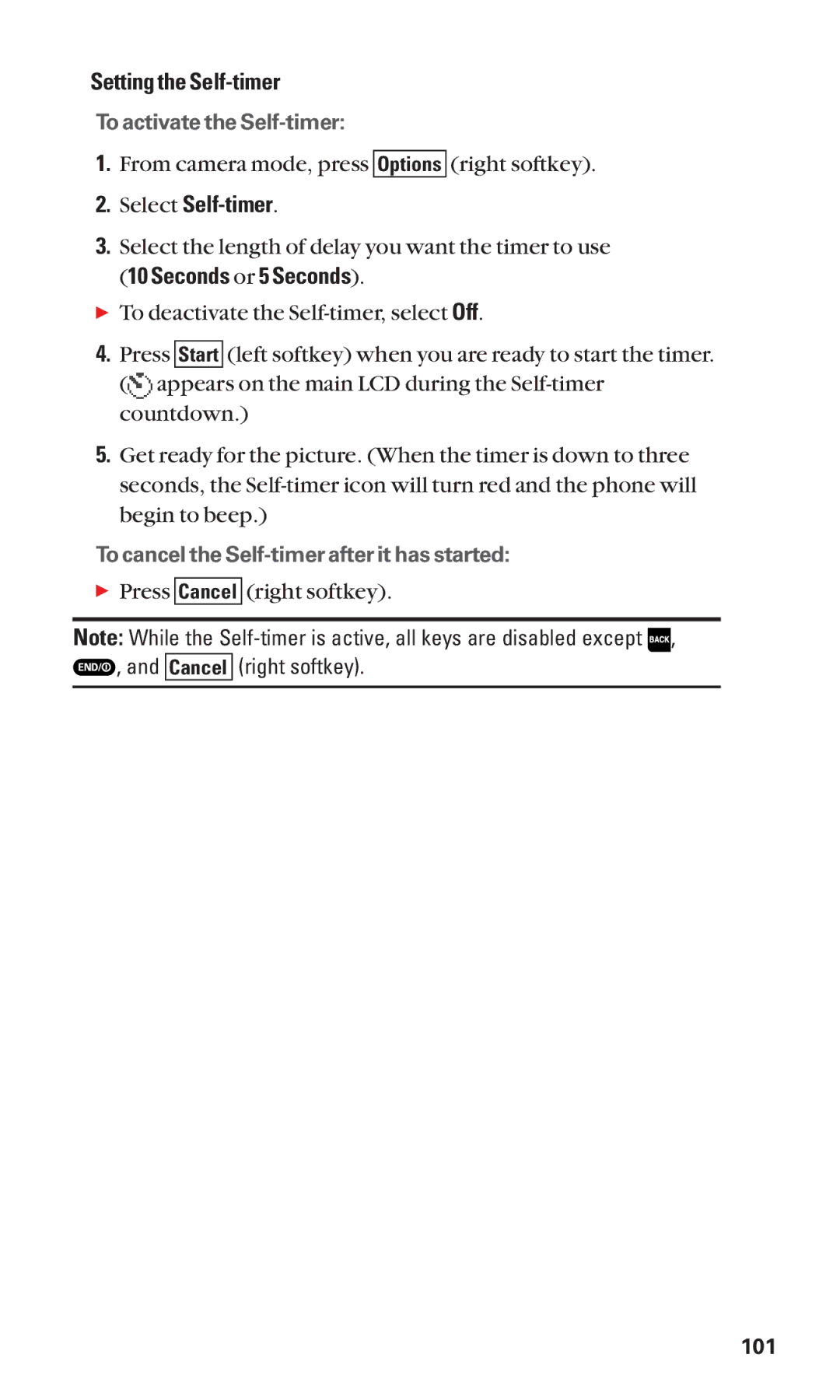 Sanyo Cell Phone manual Setting the Self-timer, Select Self-timer 