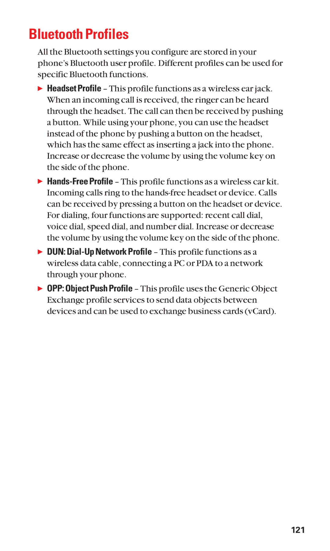 Sanyo Cell Phone manual Bluetooth Profiles 