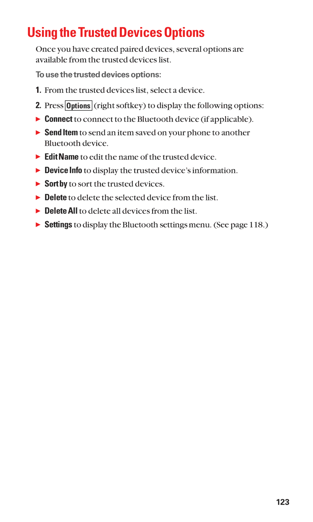 Sanyo Cell Phone manual Using the Trusted Devices Options 