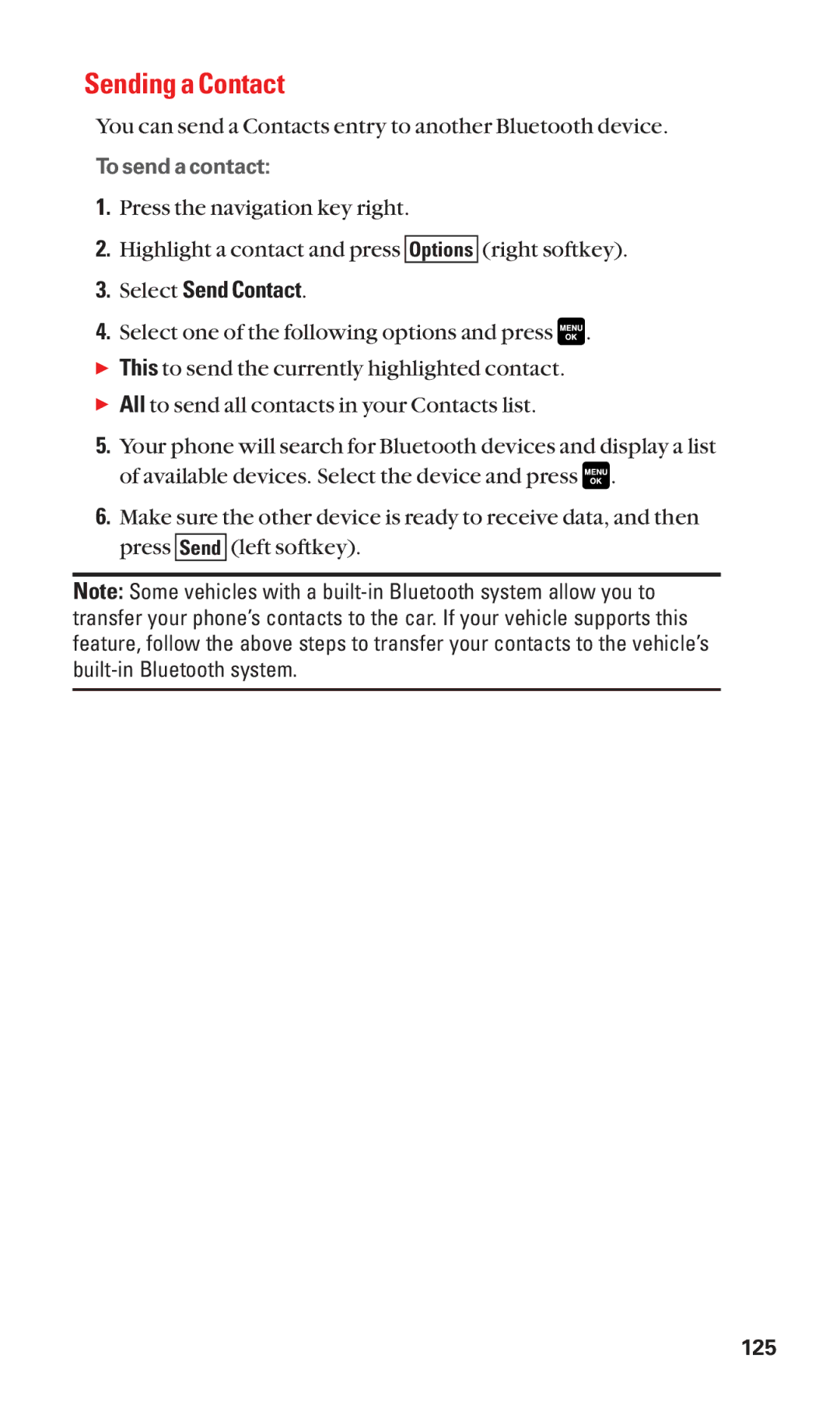 Sanyo Cell Phone manual Sending a Contact, Select Send Contact 