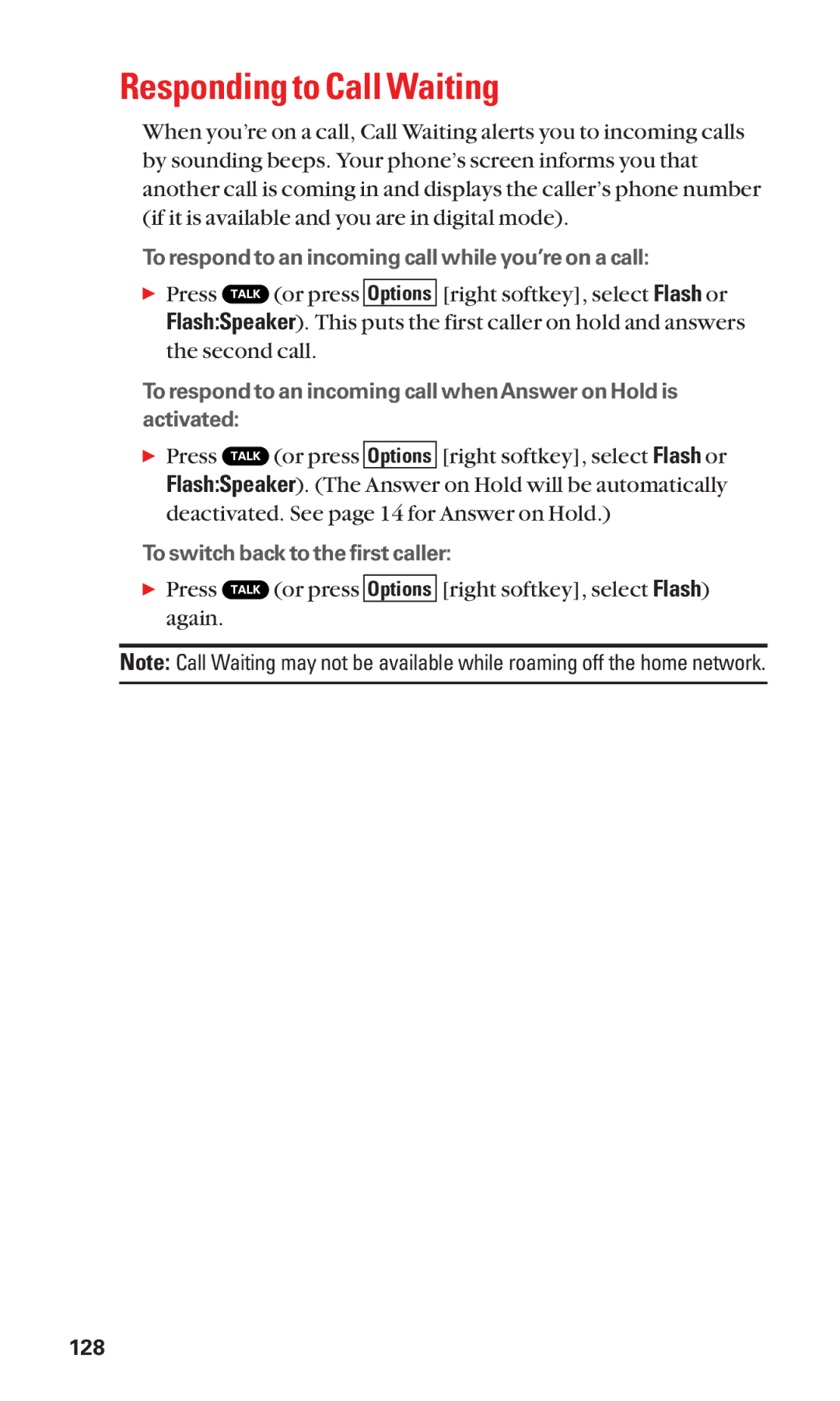 Sanyo Cell Phone manual Responding to Call Waiting 