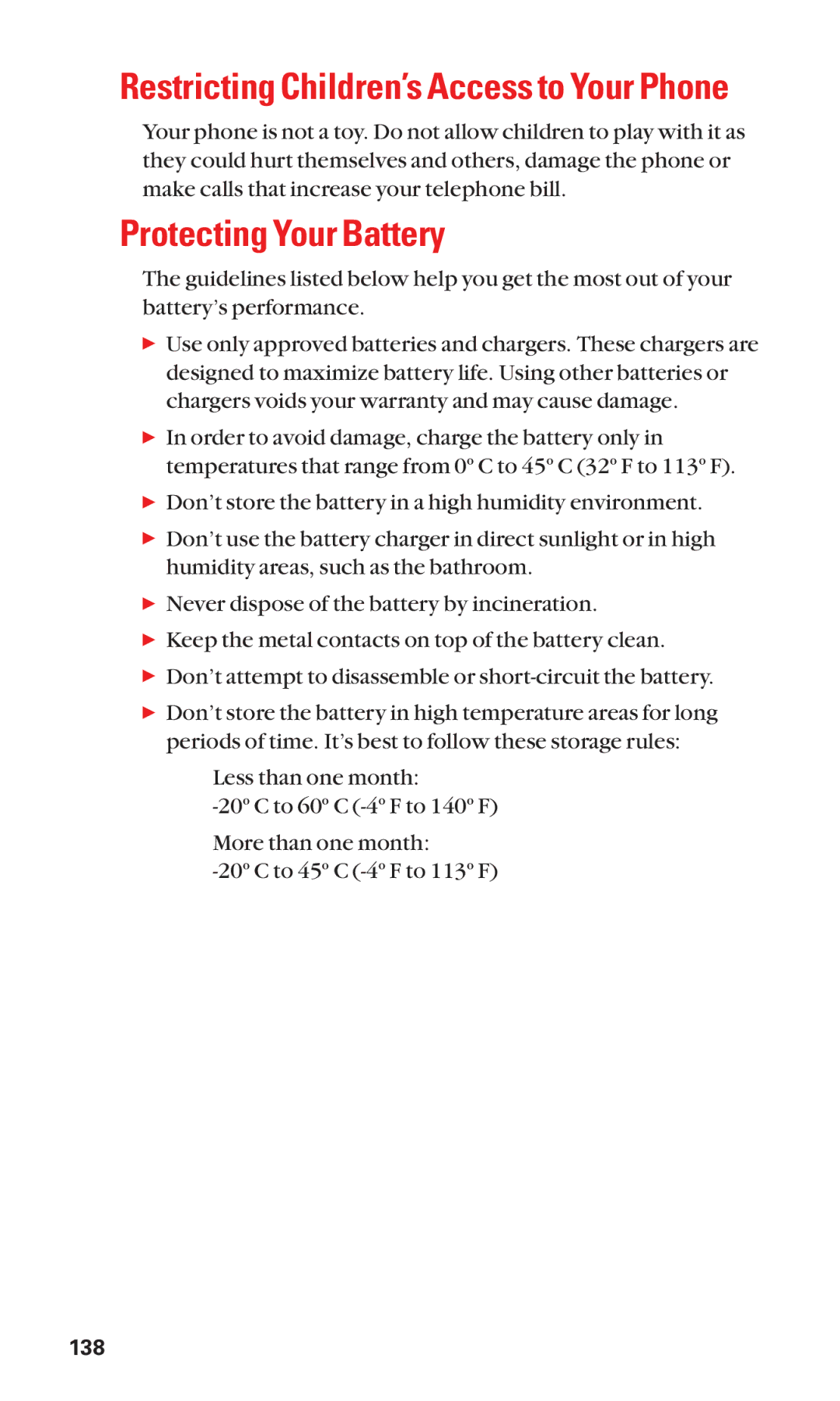 Sanyo Cell Phone manual Protecting Your Battery, Restricting Children’s Access to Your Phone 