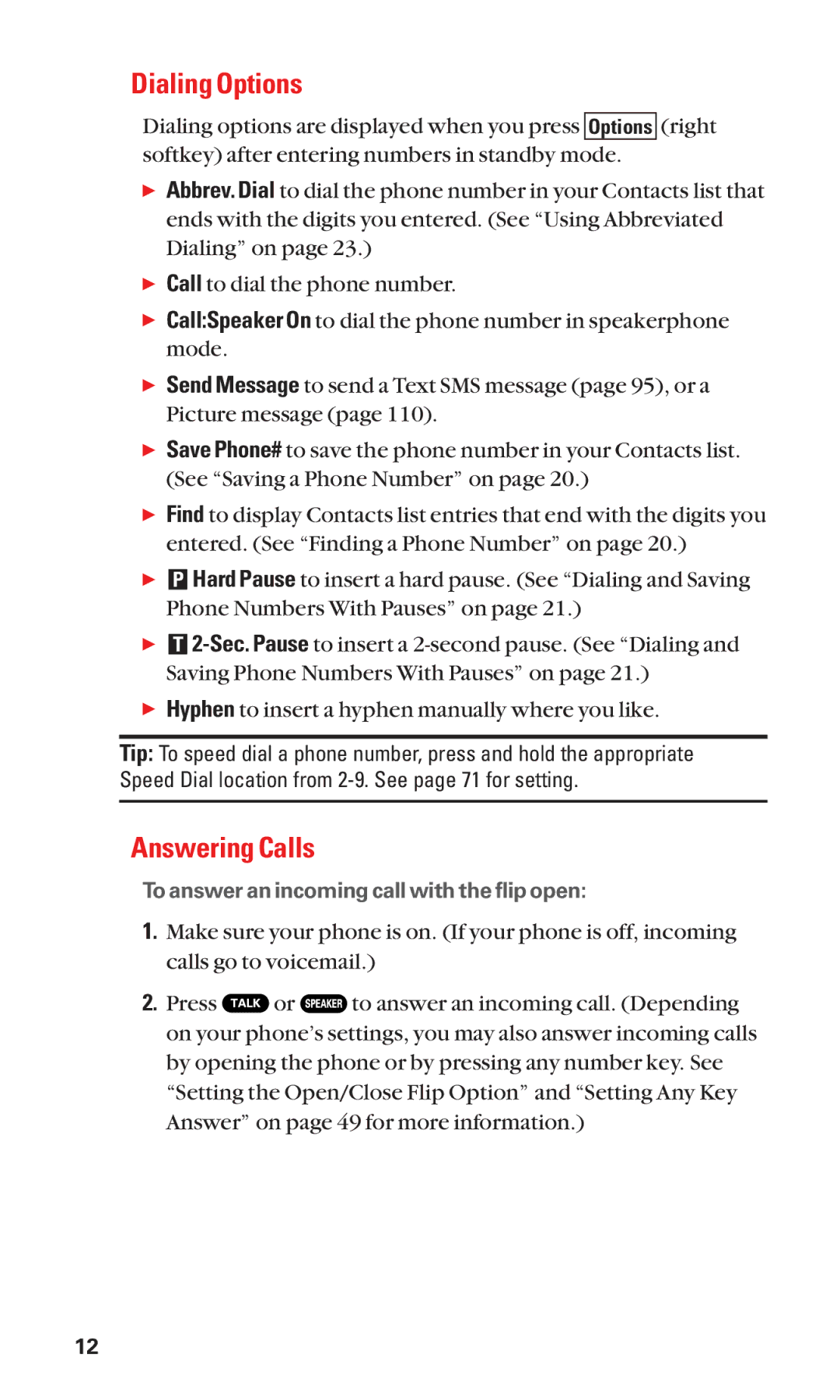 Sanyo Cell Phone manual Dialing Options, Answering Calls 