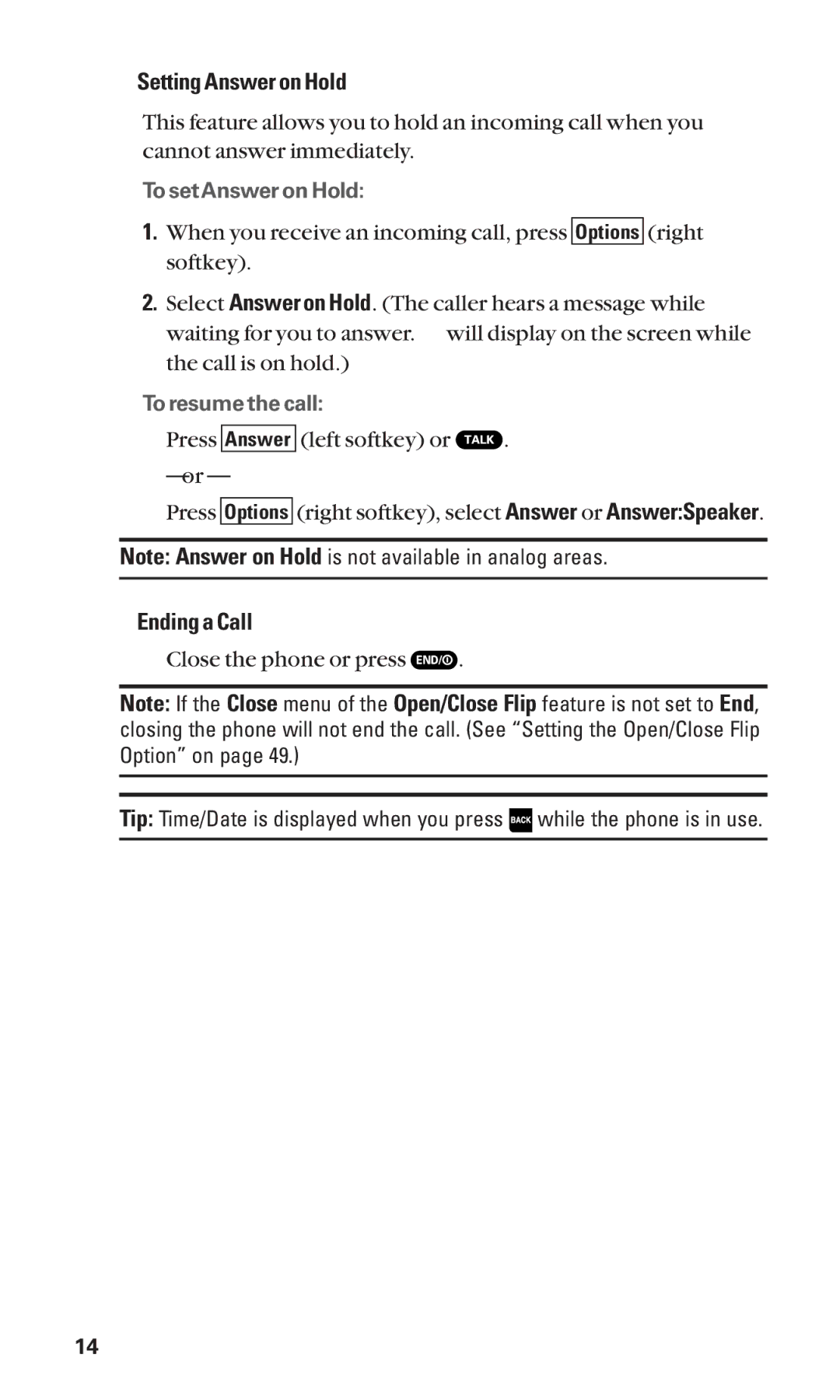 Sanyo Cell Phone manual Setting Answer on Hold, Ending a Call 