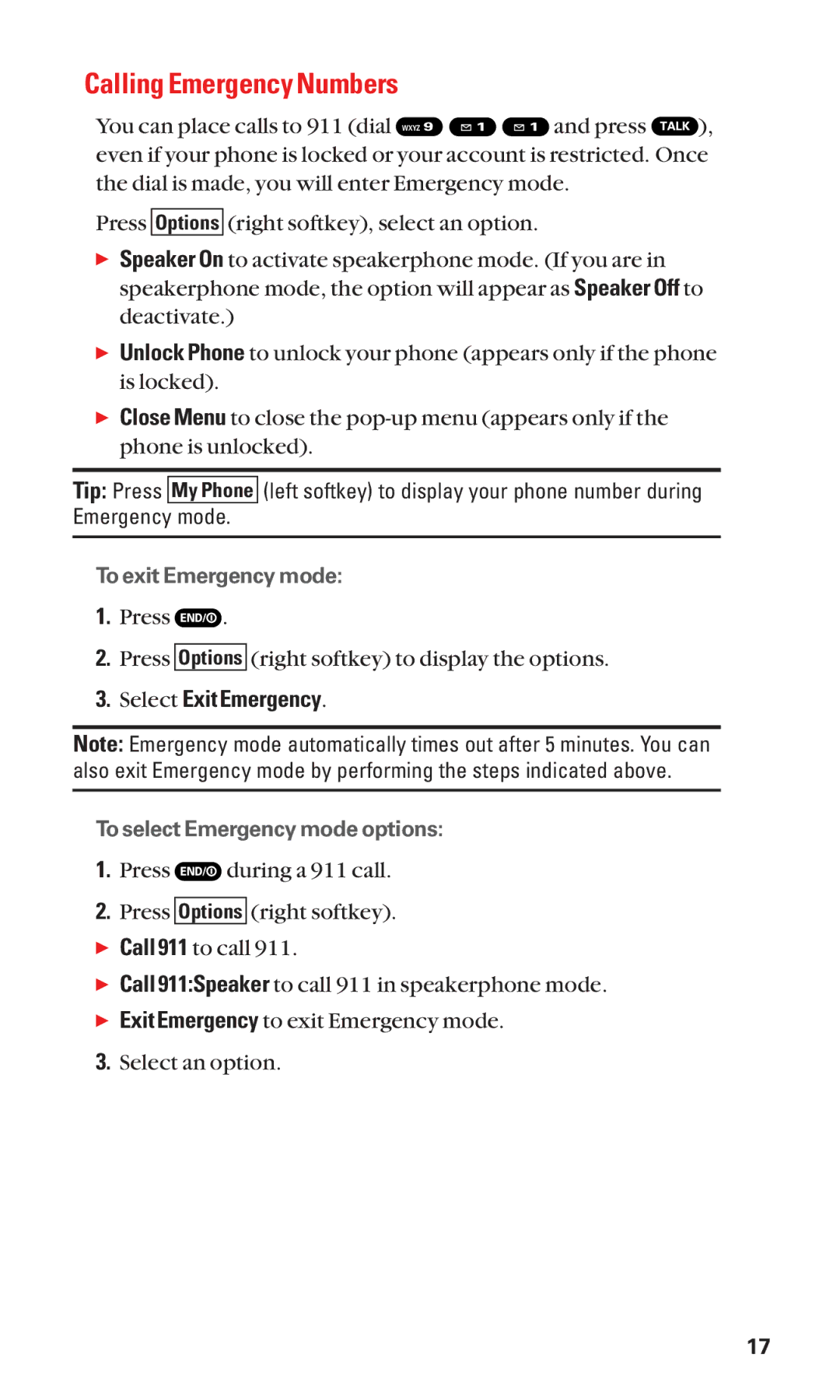 Sanyo Cell Phone manual Calling Emergency Numbers, Select Exit Emergency 