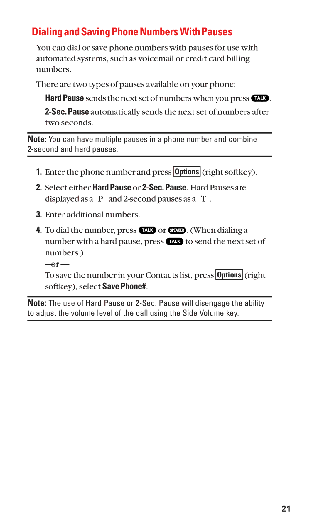 Sanyo Cell Phone manual Dialing and Saving Phone Numbers With Pauses 