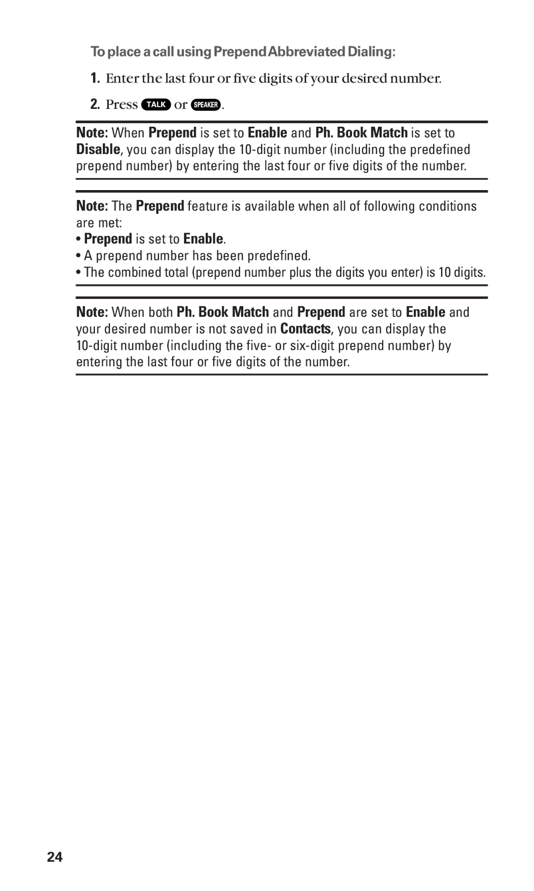 Sanyo Cell Phone manual Prepend is set to Enable 