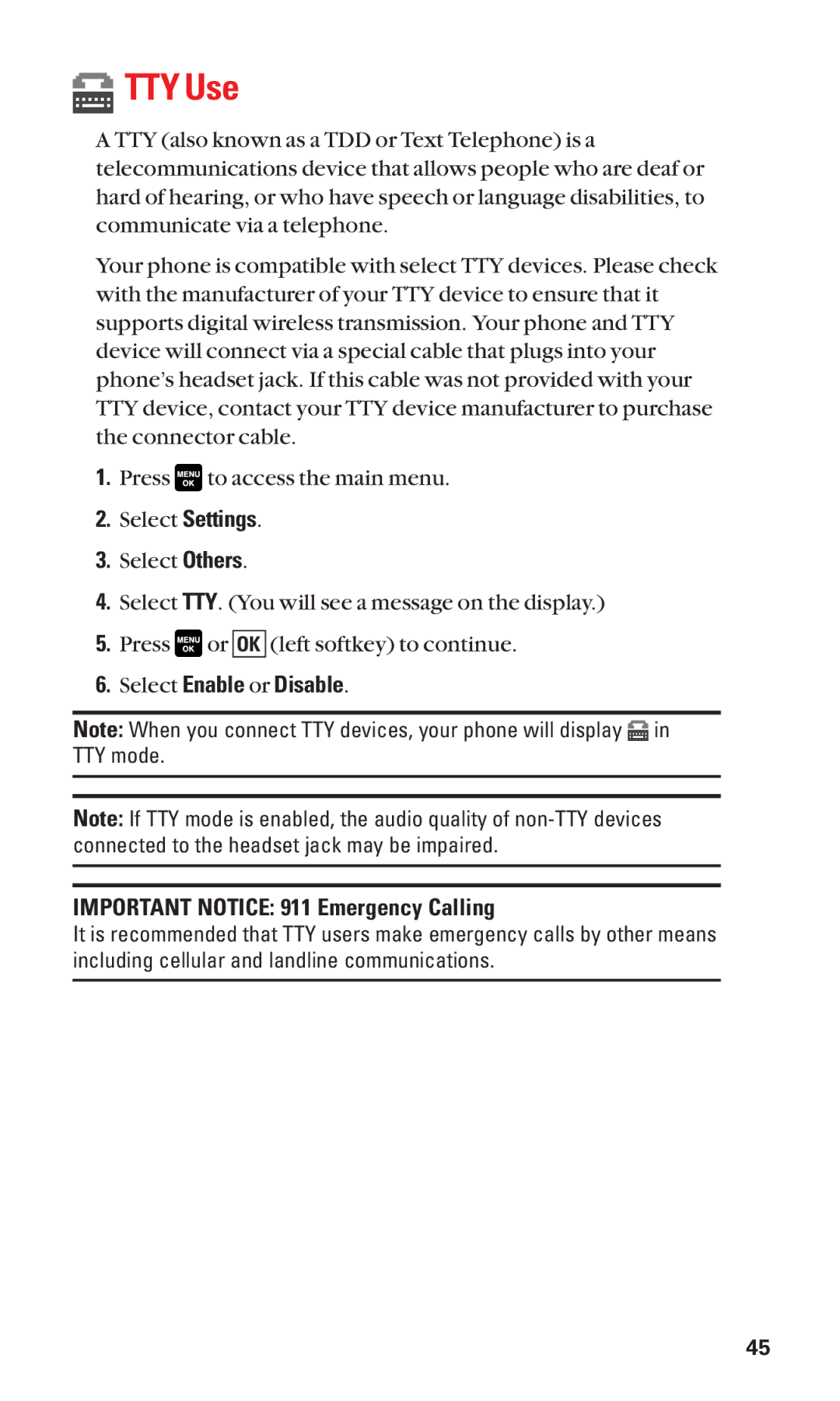 Sanyo Cell Phone manual TTY Use 