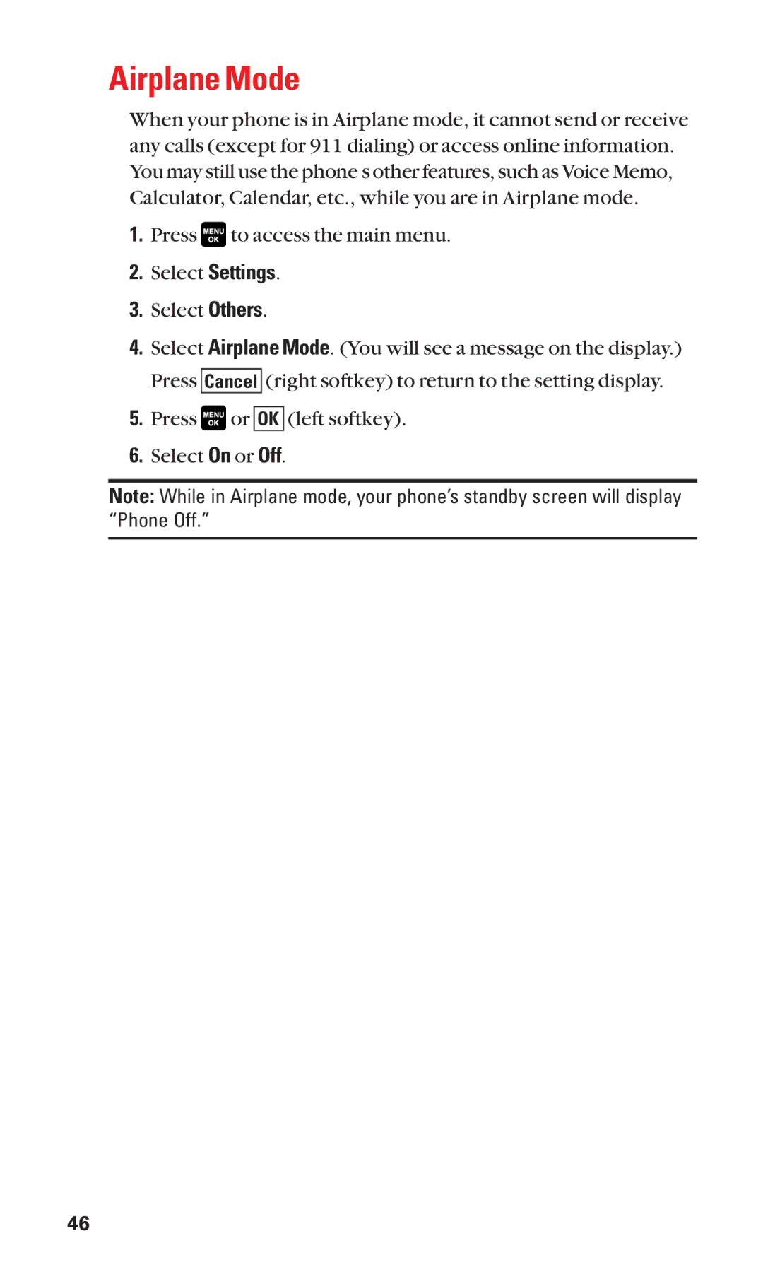 Sanyo Cell Phone manual Airplane Mode 